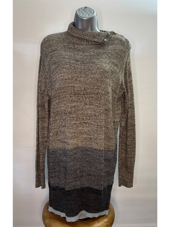 GAP Tops - Women's Gap Stripe Snap Turtleneck Long Sleeve Sweater Tunic Gray Size Small